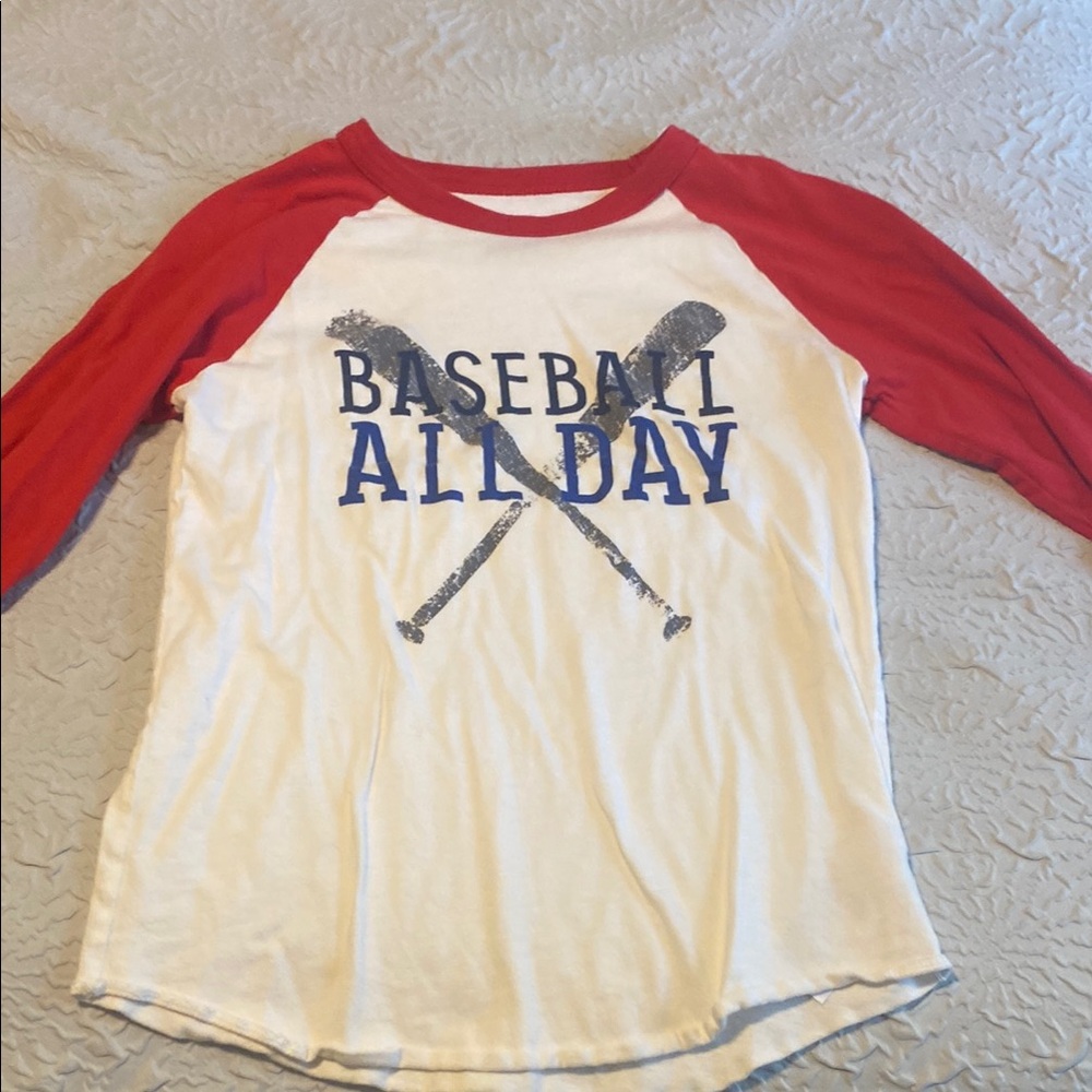 Adidas Red and White Long Sleeve Baseball Tee
